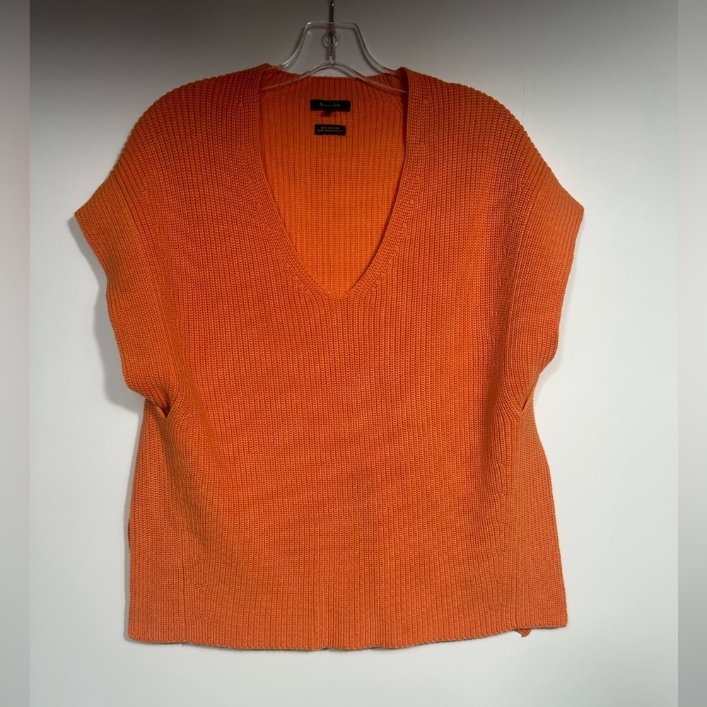 Massimo Dutti Knit Sweater Vest Size S Orange Sleeveless V-Neck